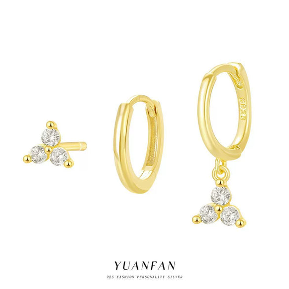 S925 Sterling Silver Geometric Clover Women's Electroplated Earrings