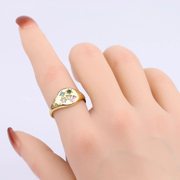 S925 Sterling Silver Geometric Colored Gem Inlaid Opening Ring For Women