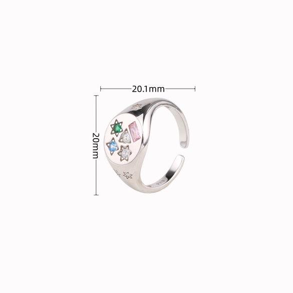 S925 Sterling Silver Geometric Colored Gem Inlaid Opening Ring For Women