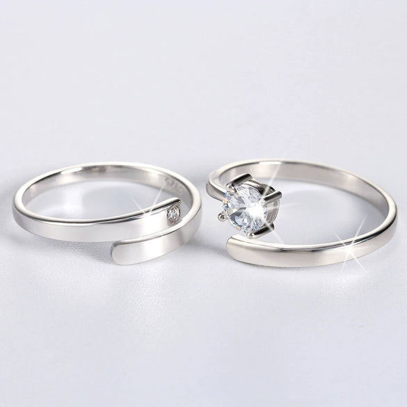 S925 Sterling Silver Geometric Couple Ring Adjustable Open Band Electroplated Wedding Ring For Unisex Adults