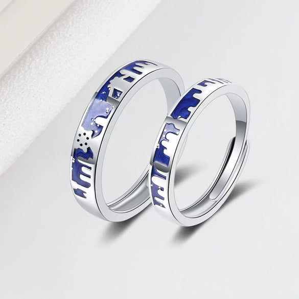 S925 Sterling Silver Geometric Couple Ring Simple Adjustable Open Ring With Electroplated Finish For Men And Women