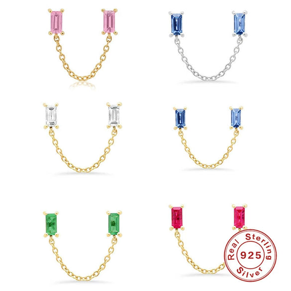 S925 Sterling Silver Geometric Creative Single Diamond Chain Earrings For Women