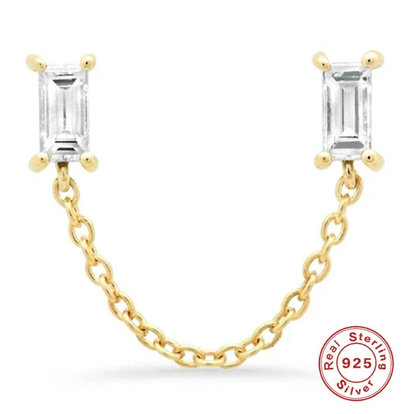 S925 Sterling Silver Geometric Creative Single Diamond Chain Earrings For Women