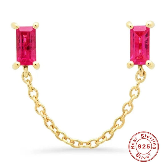 S925 Sterling Silver Geometric Creative Single Diamond Chain Earrings For Women