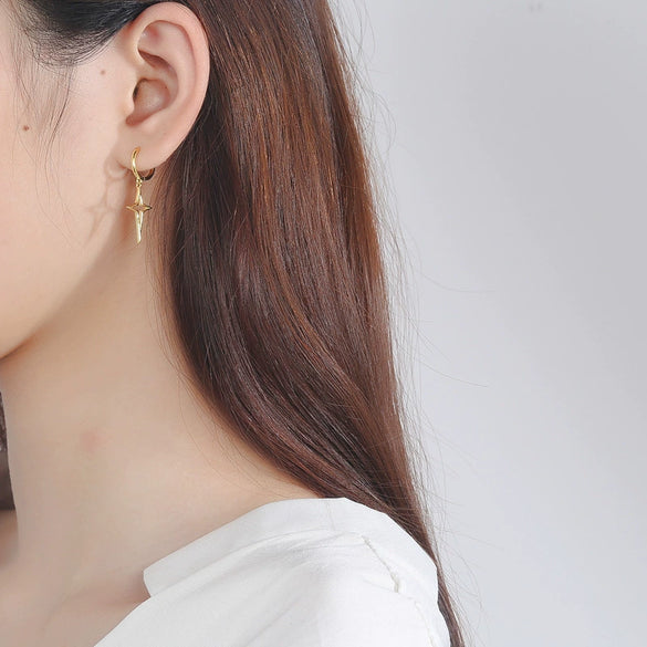 S925 Sterling Silver Geometric Cross Earrings For Women Electroplated Hip Hop Style Ear Jewelry Accessories