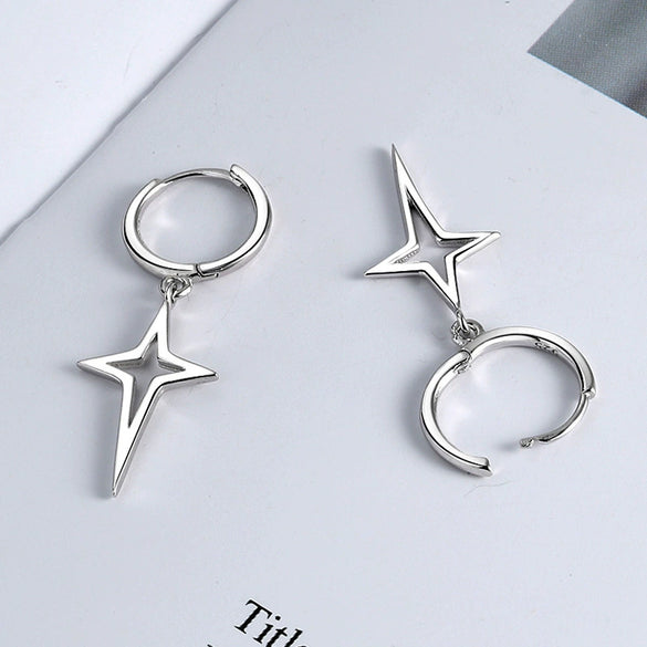 S925 Sterling Silver Geometric Cross Earrings For Women Electroplated Hip Hop Style Ear Jewelry Accessories