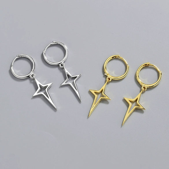 S925 Sterling Silver Geometric Cross Earrings For Women Electroplated Hip Hop Style Ear Jewelry Accessories