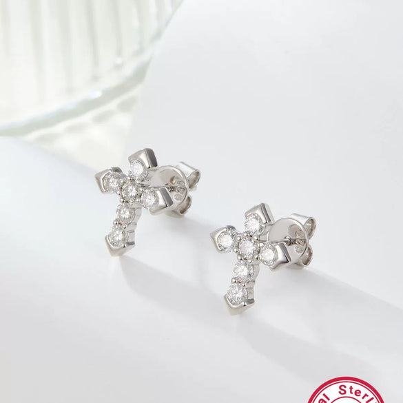 S925 Sterling Silver Geometric Cross Earrings With Electroplating