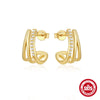 S925 Sterling Silver Geometric Cshaped Wave Electroplated Diamond Stud Earrings For Women