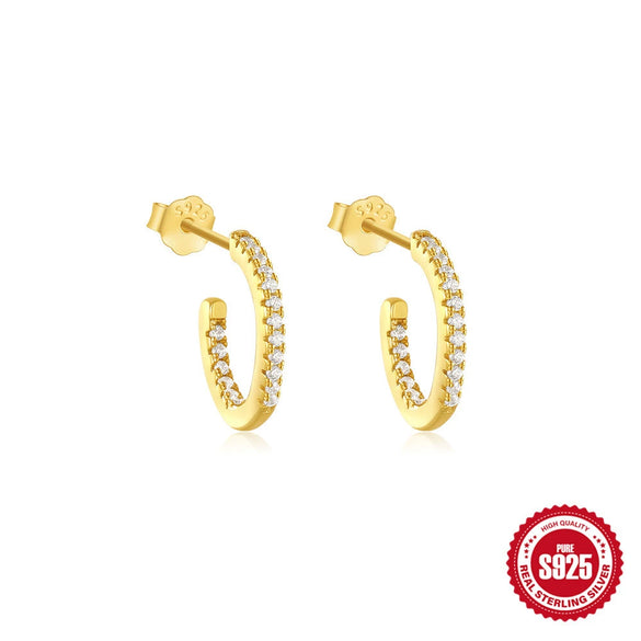 S925 Sterling Silver Geometric Cshaped Wave Electroplated Diamond Stud Earrings For Women