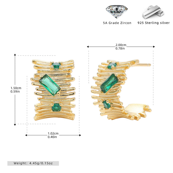 S925 Sterling Silver Geometric Cshaped Zircon Earrings Electroplated Women's Jewelry