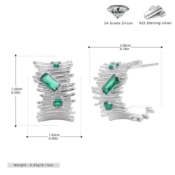 S925 Sterling Silver Geometric Cshaped Zircon Earrings Electroplated Women's Jewelry