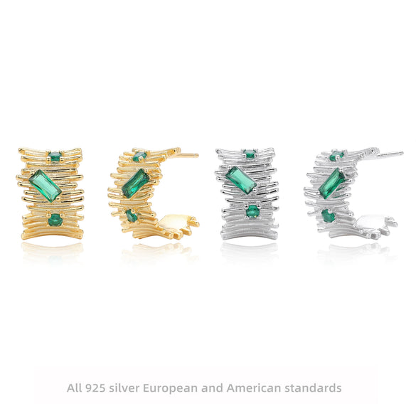 S925 Sterling Silver Geometric Cshaped Zircon Earrings Electroplated Women's Jewelry