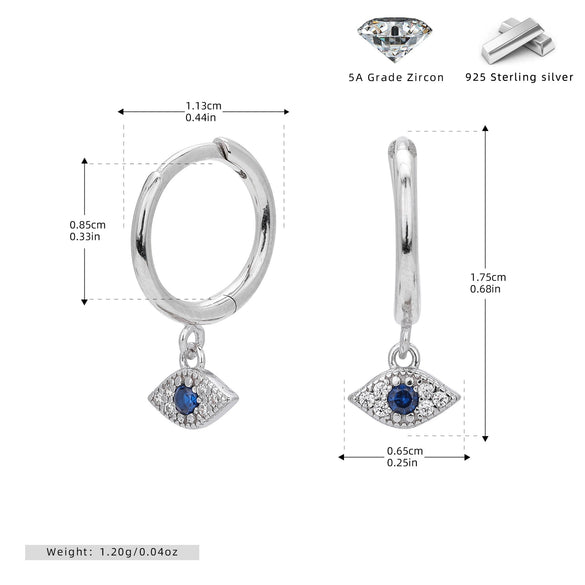 S925 Sterling Silver Geometric Devil's Eye Women's Earrings Niche Design Ins Cold Style