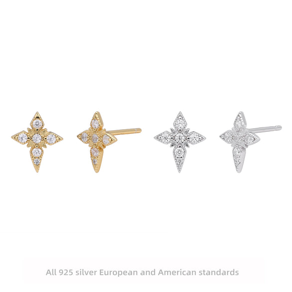 S925 Sterling Silver Geometric Diamond Mangxing Earrings For Women With Electroplating Design