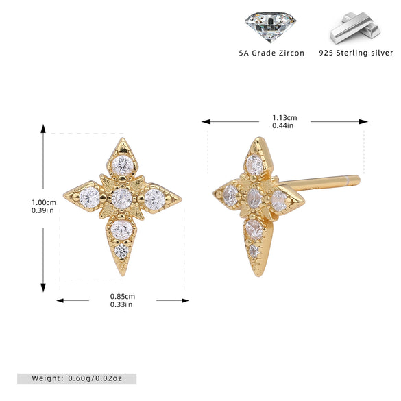 S925 Sterling Silver Geometric Diamond Mangxing Earrings For Women With Electroplating Design