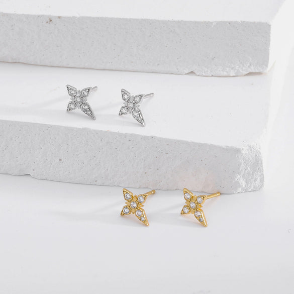 S925 Sterling Silver Geometric Diamond Mangxing Earrings For Women With Electroplating Design