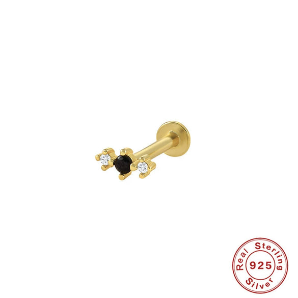 S925 Sterling Silver Geometric Diamond Pearl Ear Bone Nail Auricle Flat Head Thread Body Piercing Earrings With Environmental Protection Electroplating For Women
