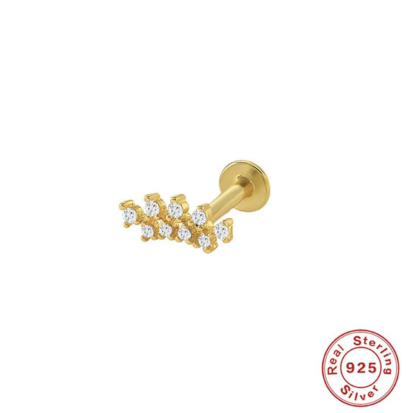 S925 Sterling Silver Geometric Diamond Pearl Ear Bone Nail Auricle Flat Head Thread Body Piercing Earrings With Environmental Protection Electroplating For Women