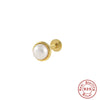S925 Sterling Silver Geometric Diamond Pearl Ear Bone Nail Auricle Flat Head Thread Body Piercing Earrings With Environmental Protection Electroplating For Women