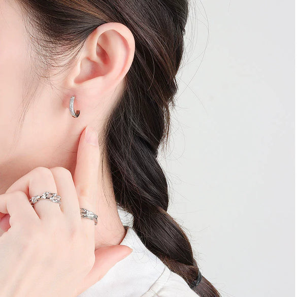 S925 Sterling Silver Geometric Diamond Zircon Earrings For Female With Electroplating