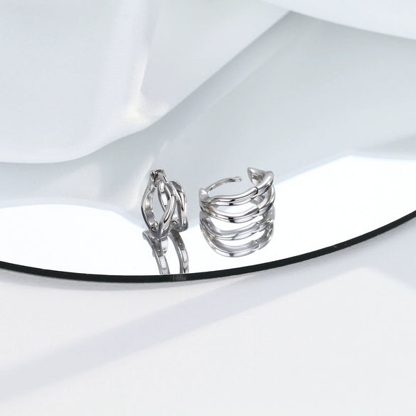 S925 Sterling Silver Geometric Double Ring Earrings Simple Fresh Creative Electroplated