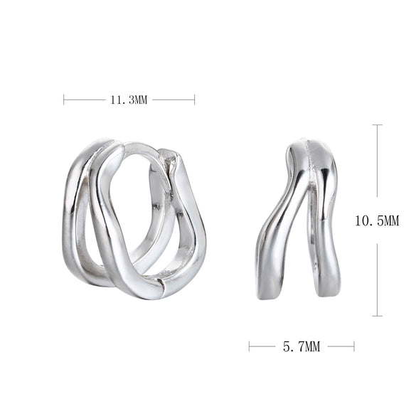 S925 Sterling Silver Geometric Double Ring Earrings Simple Fresh Creative Electroplated