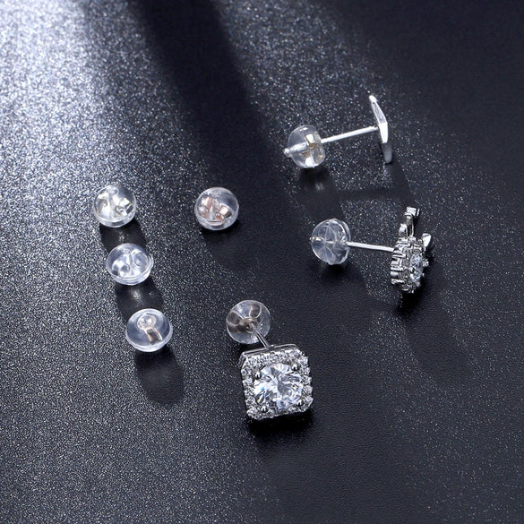S925 Sterling Silver Geometric Earring Backs With Transparent Silicone Anti Allergy Ear Caps Simple Electroplated Earring Accessories