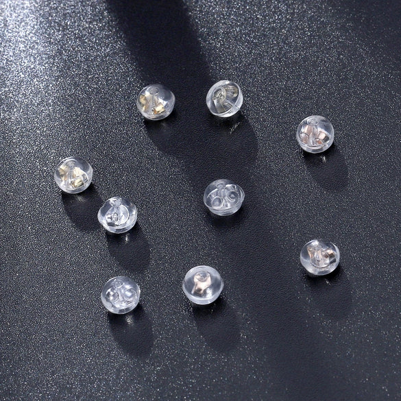 S925 Sterling Silver Geometric Earring Backs With Transparent Silicone Anti Allergy Ear Caps Simple Electroplated Earring Accessories