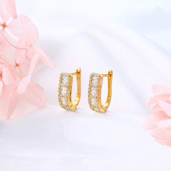 S925 Sterling Silver Geometric Earrings Electroplated With Zircon Fashion Simple Style For Women