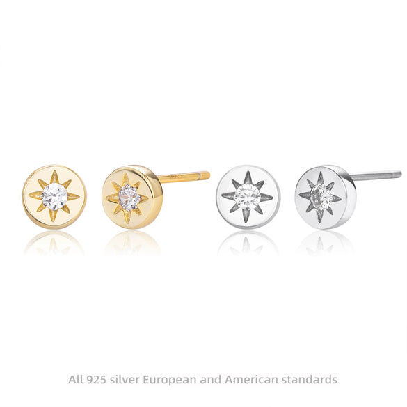 S925 Sterling Silver Geometric Eightpointed Star Electroplated Women's Earrings