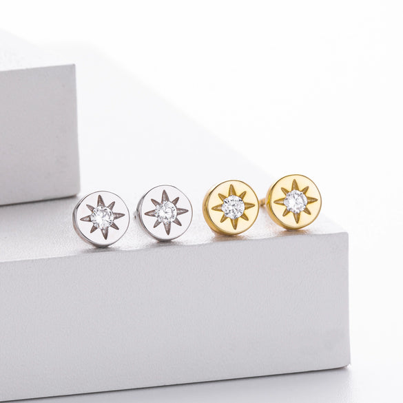 S925 Sterling Silver Geometric Eightpointed Star Electroplated Women's Earrings
