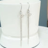 S925 Sterling Silver Geometric Fan Shaped Long Tassel Ear Line Earrings Elegant Small Fresh Style