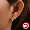 S925 Sterling Silver Geometric Five Pointed Star Moon Earrings With Zircon Inlay And Electroplating For Women
