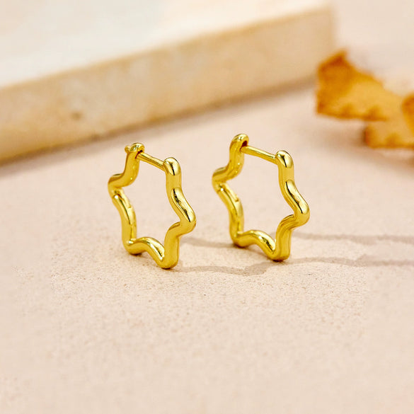 S925 Sterling Silver Geometric Fivepointed Star Electroplated Women's Coil Earrings