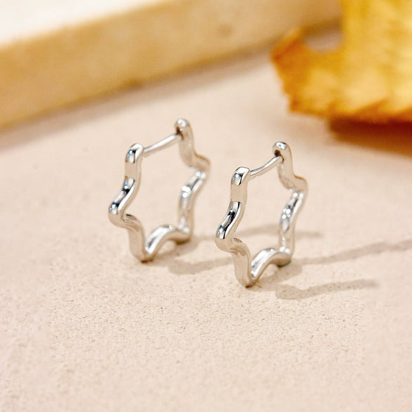S925 Sterling Silver Geometric Fivepointed Star Electroplated Women's Coil Earrings