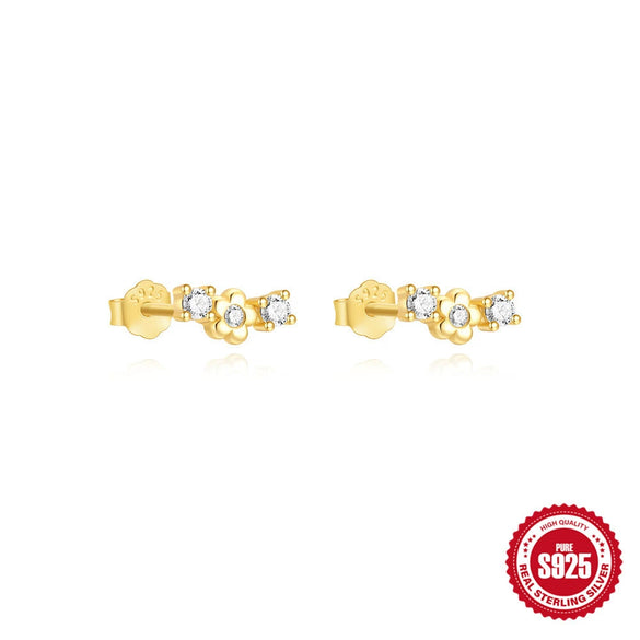 S925 Sterling Silver Geometric Fivepointed Star Pendant And Fivepetal Flower Earrings For Women With Electroplating Design