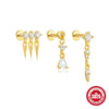 S925 Sterling Silver Geometric Flat Bottom Piercing Thread Ear Nail With Cone Crown Pendant And Water Drop Design Environmental Protection Electroplated Ear Jewelry