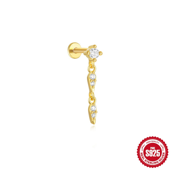 S925 Sterling Silver Geometric Flat Bottom Piercing Thread Ear Nail With Cone Crown Pendant And Water Drop Design Environmental Protection Electroplated Ear Jewelry