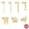 S925 Sterling Silver Geometric Flat Bottom Piercing Thread Ear Nail With Cone Crown Pendant And Water Drop Design Environmental Protection Electroplated Ear Jewelry