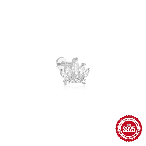 S925 Sterling Silver Geometric Flat Bottom Piercing Thread Ear Nail With Cone Crown Pendant And Water Drop Design Environmental Protection Electroplated Ear Jewelry