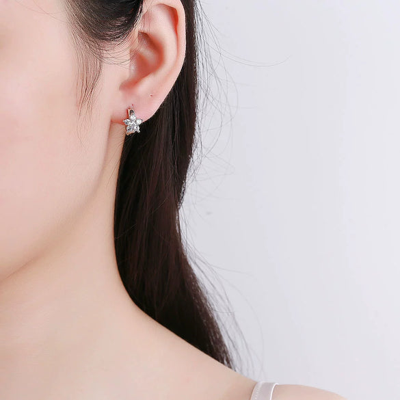 S925 Sterling Silver Geometric Flower Earrings With Micro Inlaid Zircon Simple Fashion Electroplated Jewelry