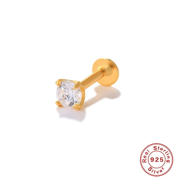 S925 Sterling Silver Geometric Flower Moon Diamond Flat Head Internal Thread Smooth Puncture Cartilage Ear Nail Electroplated For Women