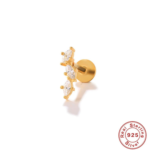 S925 Sterling Silver Geometric Flower Moon Diamond Flat Head Internal Thread Smooth Puncture Cartilage Ear Nail Electroplated For Women