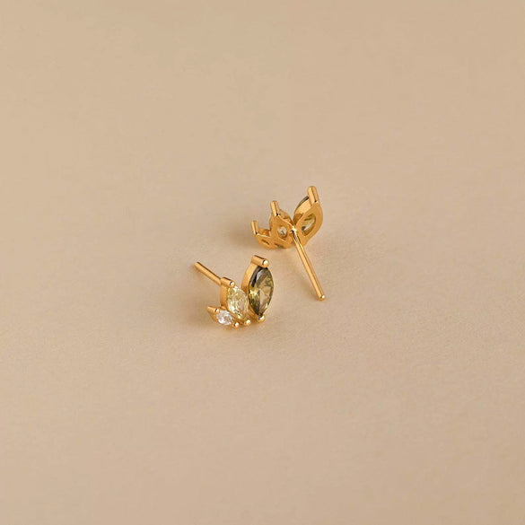 S925 Sterling Silver Geometric Green Zircon Earrings For Women Electroplated