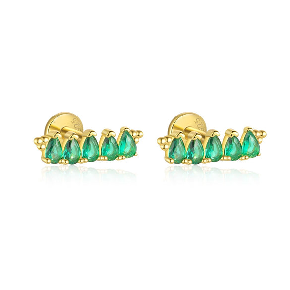 S925 Sterling Silver Geometric Green Zirconium Asymmetrical Women's Earrings