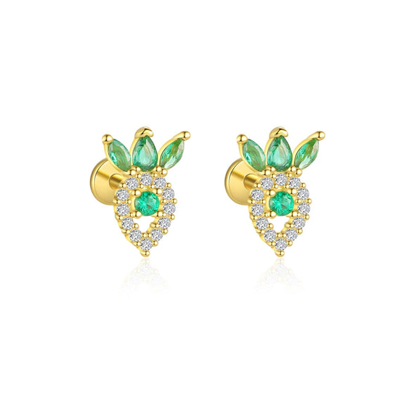 S925 Sterling Silver Geometric Green Zirconium Asymmetrical Women's Earrings