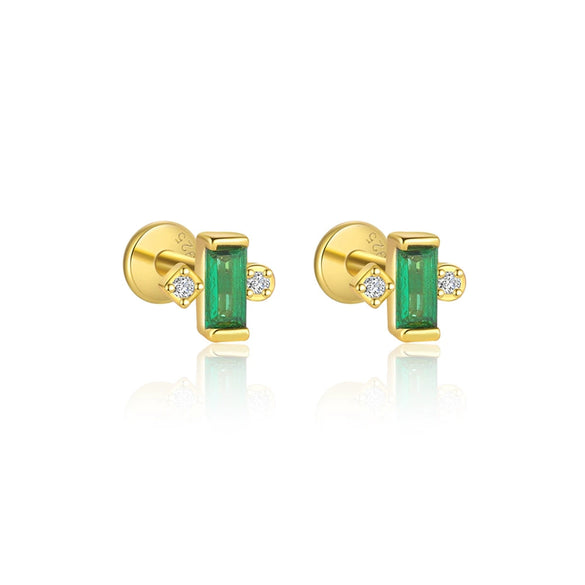 S925 Sterling Silver Geometric Green Zirconium Asymmetrical Women's Earrings