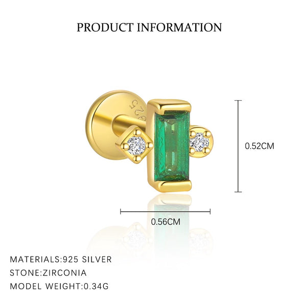S925 Sterling Silver Geometric Green Zirconium Asymmetrical Women's Earrings