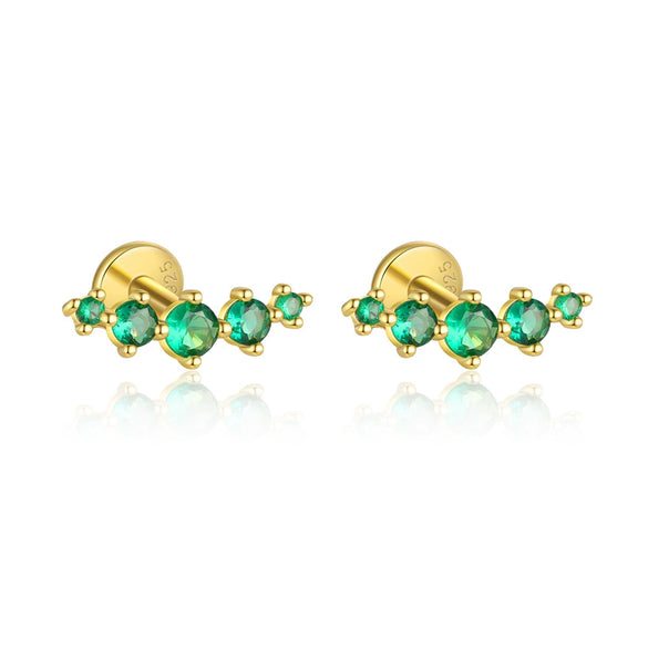 S925 Sterling Silver Geometric Green Zirconium Asymmetrical Women's Earrings